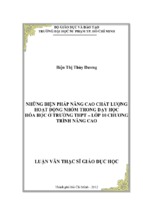 Những biện pháp nâng cao chất lượng hoạt động nhóm trong dạy học hóa học ở trường thpt – lớp 10 chương trình nâng cao