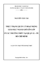 Thực trạng quản lý hoạt động giáo dục ngoài giờ lên lớp ở các trường thpt tại quận 12 – tp. hồ chí minh