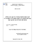 Công tác quản lý hoạt động học tập và nghiên cứu khoa học của sinh viên đại học quốc gia tp. hồ chí minh