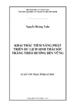 Khai thác tiềm năng phát triển du lịch sinh thái sóc trăng theo hướng bền vững