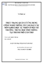 Thực trạng quản lý ứng dụng công nghệ thông tin vào dạy các môn khoa học tự nhiên ở một số trường trung học phổ thông tại thành phố cần thơ