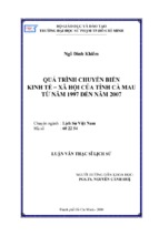 Quá trình chuyển biến kinh tế   xã hội của tỉnh cà mau từ năm 1997 đến năm 2007