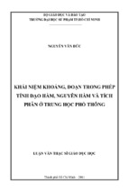 Khái niệm khoảng, đoạn trong phép tính đạo hàm, nguyên hàm và tích phân ở trung học phổ thông