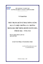 Thực trạng quản lý hoạt động giảng dạy của hiệu trưởng các trường trung học phổ thông huyện xuyên mộc, tỉnh bà rịa vũng tàu