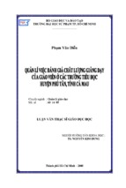 Quản lý việc đánh giá chất lượng giảng dạy của giáo viên ở các trường tiểu học huyện phú tân, tỉnh cà mau