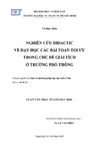 Nghiên cứu didactic về dạy học các bài toán tối ưu trong chủ đề giải tích ở trường phổ thông