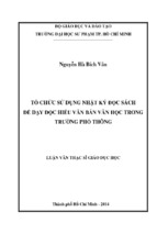 Tổ chức sử dụng nhật ký đọc sách để dạy đọc hiểu văn bản văn học trong trường phổ thông