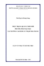 Thực trạng quản lý đổi mới phương pháp dạy học tại trường cao đẳng sư phạm nha trang