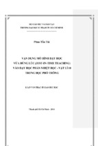 Vận dụng mô hình dạy học vừa đúng lúc (just in time teaching) vào dạy học phần nhiệt học   vật lí 10 trung học phổ thông