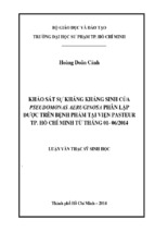 Khảo sát sự kháng kháng sinh của pseudomonas aeruginosa phân lập được trên bệnh phẩm tại viện pasteur tp. hồ chí minh