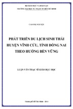 Phát triển du lịch sinh thái huyện vĩnh cửu, tỉnh đồng nai theo hướng bền vững