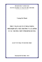 Thực trạng quản lý hoạt động phối hợp giữa nhà trường và gia đình ở các trường thpt tỉnh bình dương