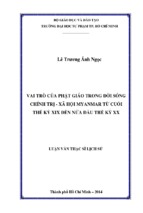 Vai trò của phật giáo trong đời sống chính trị   xã hội myanmar từ cuối thế kỷ xix đến nửa đầu thế kỷ xx