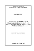 Nghiên cứu thành phần loài và đặc điểm phân bố cá ở lưu vực hạ lưu sông hậu thuộc tỉnh trà vinh và tỉnh sóc trăng