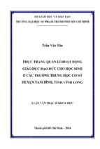 Thực trạng quản lí hoạt động giáo dục đạo đức cho học sinh ở các trường trung học cơ sở huyện tam bình, tỉnh vĩnh long