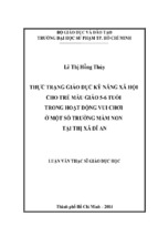 Thực trạng giáo dục kỹ năng xã hội cho trẻ mẫu giáo 5 6 tuổi trong hoạt động vui chơi ở một số trường mầm non