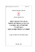Thực trạng ứng dụng thống kê trong các luận văn thạc sĩ và bác sĩ nội trú trường đại học y hà nội và kết quả một số giải pháp can thiệp