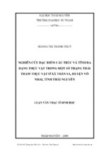 Nghiên cứu đặc điểm cấu trúc và tính đa dạng thực vật trong một số trạng thái thảm thực vật ở xã thần sa, huyện võ nhai, tỉnh thái nguyên