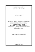 Phân lập tuyển chọn và nghiên cứu, khả năng phân hủy sinh học hydrocacbon thơm của một vài chủng vi khuẩn được phân lập từ nước ô nhiễm dầu tại quảng ninh