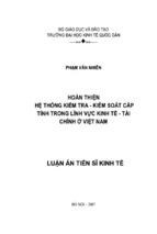 Luận văn thạc sĩ hoàn thiện hệ thống kiểm tra   kiểm soát cấp tỉnh trong lĩnh vực kinh tế   tài chính ở việt nam