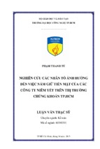 Nghiên cứu các nhân tố ảnh hưởng đến việc nắm giữ tiền mặt của các công ty niêm yết trên thị trường chứng khoán thành phố hồ chí minh