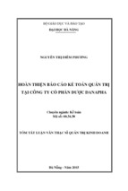 Luận văn thạc sĩ quản trị kinh doanh hoàn thiện báo cáo kế toán quản trị tại công ty cổ phần dược danapha