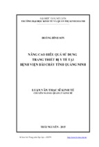 Nâng cao hiệu quả sử dụng trang thiết bị y tế tại bệnh viện bãi cháy tỉnh quảng ninh