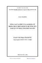 Nâng cao vai trò của lao động nữ trong phát triển kinh tế hộ nông dân ở huyện võ nhai tỉnh thái nguyên