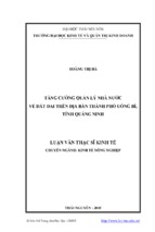 Tăng cường quản lý nhà nước về đất đai trên địa bàn thành phố uông bí, tỉnh quảng ninh