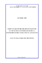 Nghiên cứ bảo tồn hệ sinh thái đất ngập nước tại thung nham, xã ninh hải, huyện hoa lư, tỉnh ninh bình để phục vụ phát triển du lịch sinh thái