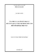 ứng phó của người dân nhập cư đối với ngập lụt ở hà nội trong bối cảnh biến đổi khí hậu hiện nay