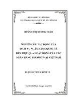 Nghiên cứu tác động của dịch vụ ngân hàng quốc tế đến hiệu quả hoạt động của các ngân hàng thương mại việt nam