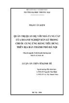 Quản trị quan hệ với nhà cung cấp của doanh nghiệp bán lẻ trong chuỗi cung ứng hàng tiêu dùng trên địa bàn thành phố hà nội