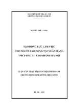 Tạo động lực làm việc cho người lao động tại ngân hàng tmcpbắc á   chi nhánh hà nội