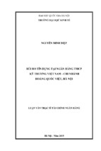 Rủi ro tín dụng tại ngân hàng tmcp kỹ thương việt nam chi nhánh hoàng quốc việt, hà nội