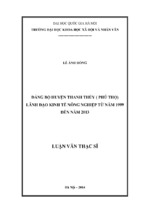 đảng bộ huyện thanh thủy ( phú thọ) lãnh đạo phát triển kinh tế nông nghiệp từ năm 1999 đến năm 2013