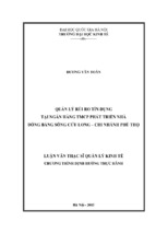 Quản lý rủi to tín dụng tại ngân hàng tmcp phát triển nhà đồng bằng sông cửu long chi nhánh phú thọ