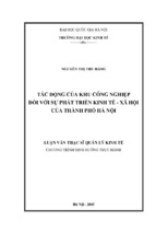 Tác động của khu công nghiệp đối với sự phát triển kinh tế   xã hội của thành phố hà nội