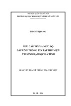 Nhu cầu tin và mức độ đáp ứng thông tin tại thư viện trường đại học hà tĩnh