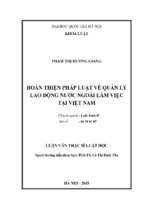 Hoàn thiện pháp luật về quản lý lao động nước ngoài tại việtnam