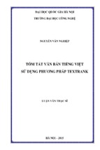 Tóm tắt văn bản tiếng việt sử dụng phương pháp textrank