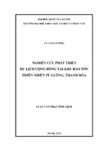 Nghiên cứu phát triển du lịch cộng đồng tại khu bảo tồn thiên nhiên pù luông, thanh hóa