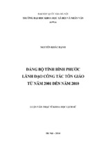 đảng bộ tỉnh bình phước lãnh đạo công tác tôn giáo từ năm 2001 đến năm 2010