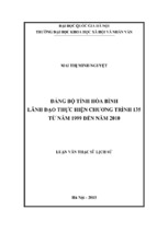 đảng bộ tỉnh hòa bình lãnh đạo thực hiện chương trình 135 từ năm 1999 đến năm 2010