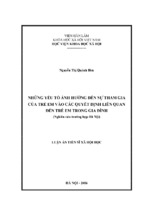 Những yếu tố ảnh hưởng tới sự tham gia của trẻ em vào các quyết định liên quan đến trẻ em trong gia đình (nghiên cứu trường hợp hà nội)