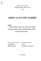 Hoàn thiện công tác cho vay chính sách tại ngân hàng chính sách xã hội huyện quỳnh phụ