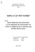 Hoàn thiện kế toán bán hàng và xác định kết quả bán hàng tại công ty tnhh sản xuất thương mại dương thăng long