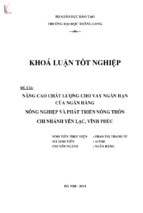 Nâng cao chất lượng cho vay ngắn hạn của ngân hàng nông nghiệp và phát triển nông thôn   chi nhánh yên lạc, vĩnh phúc