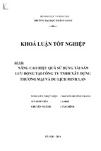 Nâng cao hiệu quả sử dụng tài sản lưu động tại công ty tnhh xây dựng thương mại và du lịch minh lan