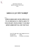 Kinh nghiệm điều hành chính sách tỷ giá đối hoái của trung quốc từ năm 1994 đến tháng 09   2013 và bài học kinh nghiệm rút ra cho việt nam